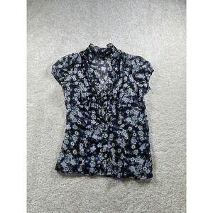 Byer California Blouse Womens M Dark Floral Sheer Ruffle Button WhimsiGoth Fairy
